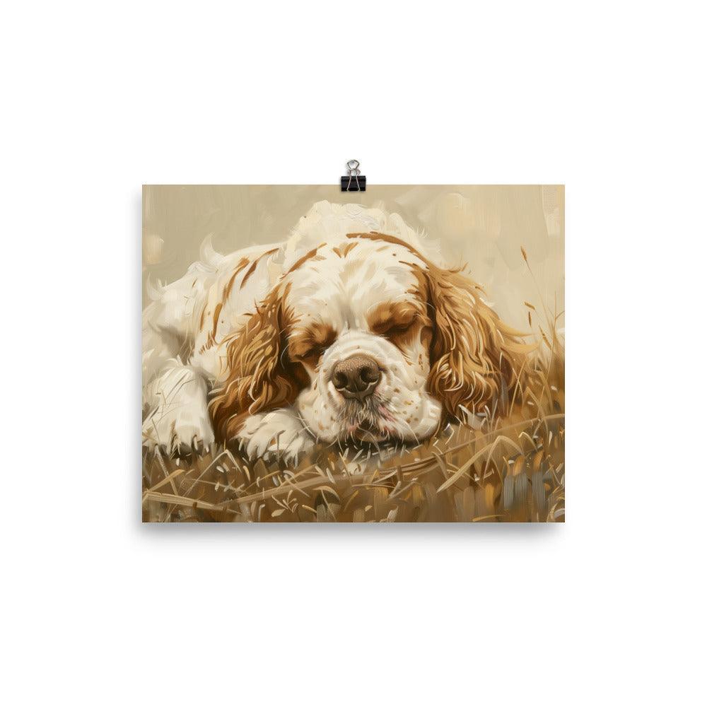 Clumber Spaniel Resting in Field Painting Poster - Oh Posters