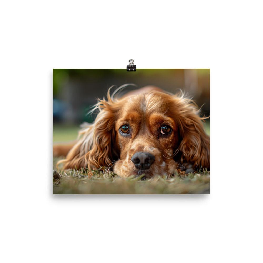 Cocker Spaniel Lying in Grass Close-Up Portrait Poster - Oh Posters