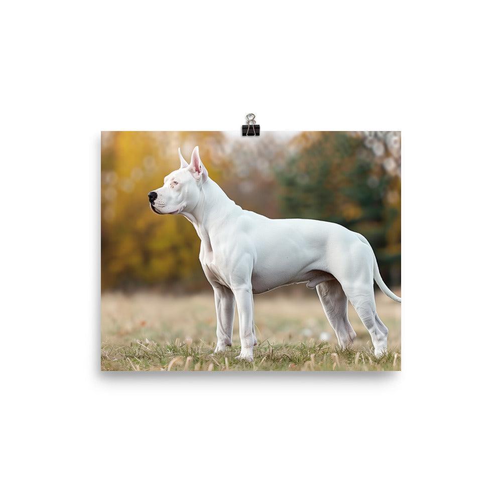 Dogo Argentino Standing in Autumn Field Portrait Poster - Oh Posters