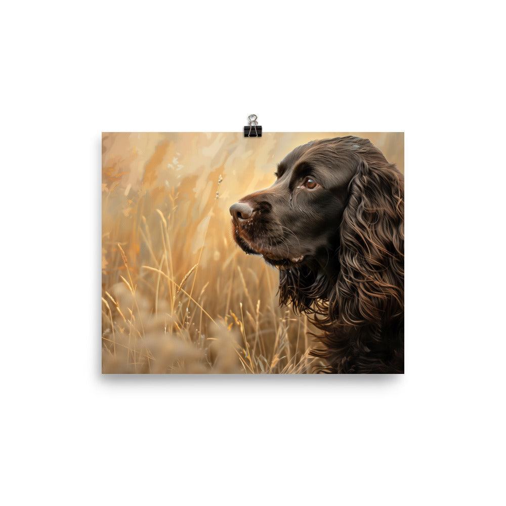 Field Spaniel in Golden Meadow Portrait Poster - Oh Posters