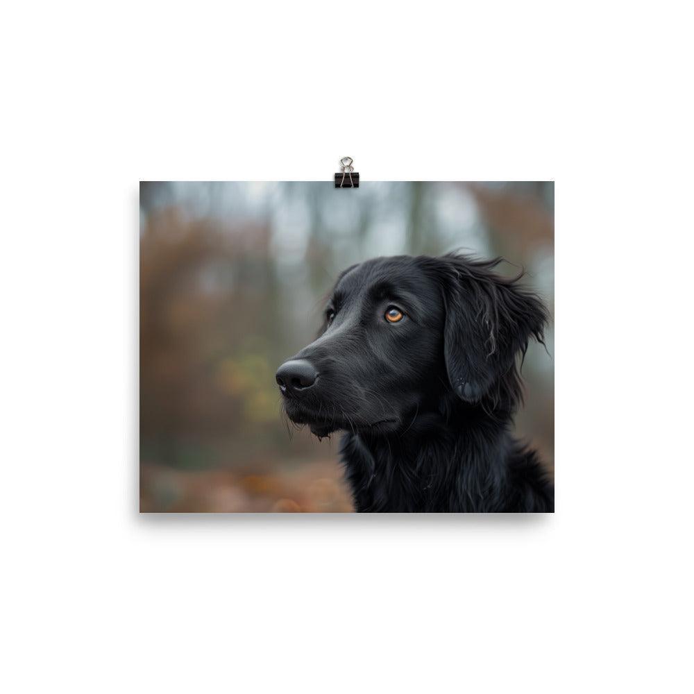 Flat-Coated Retriever in Autumn Forest Portrait Poster - Oh Posters