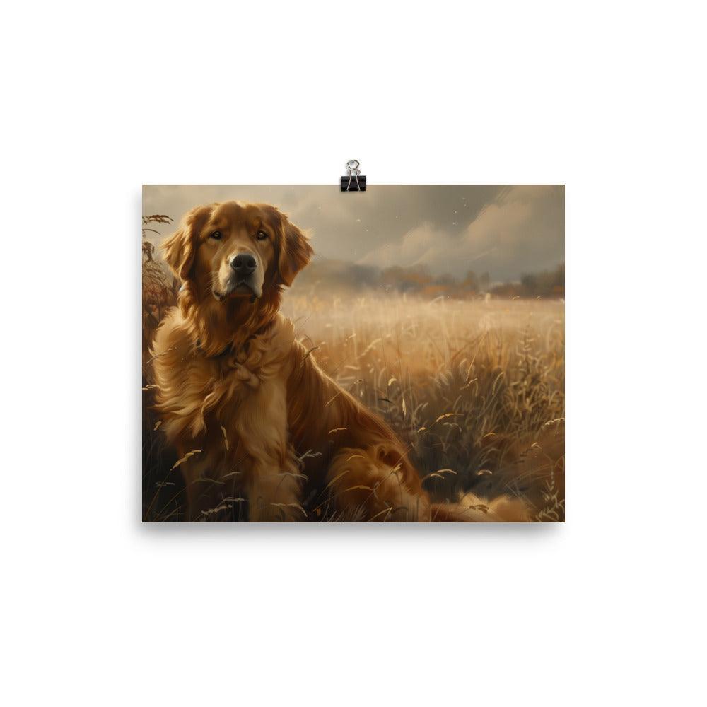 Golden Retriever Field Landscape Painting Poster - Oh Posters