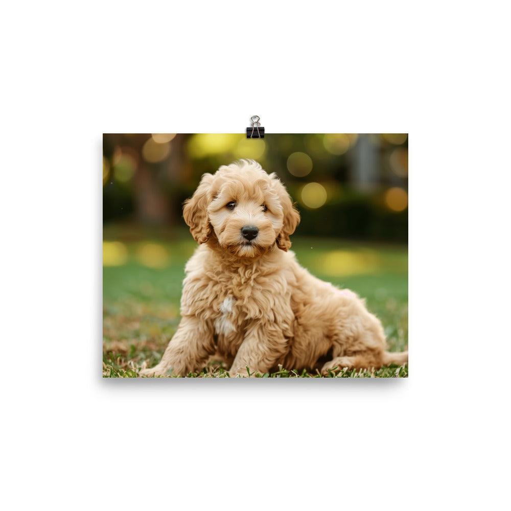 Goldendoodle Puppy in Green Field Poster - Oh Posters