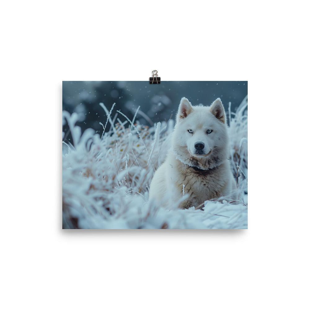 Hokkaido Dog in Snowy Wilderness Landscape Poster - Oh Posters