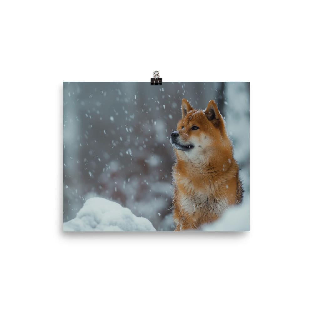 Hokkaido Dog During Winter Snowfall Poster - Oh Posters