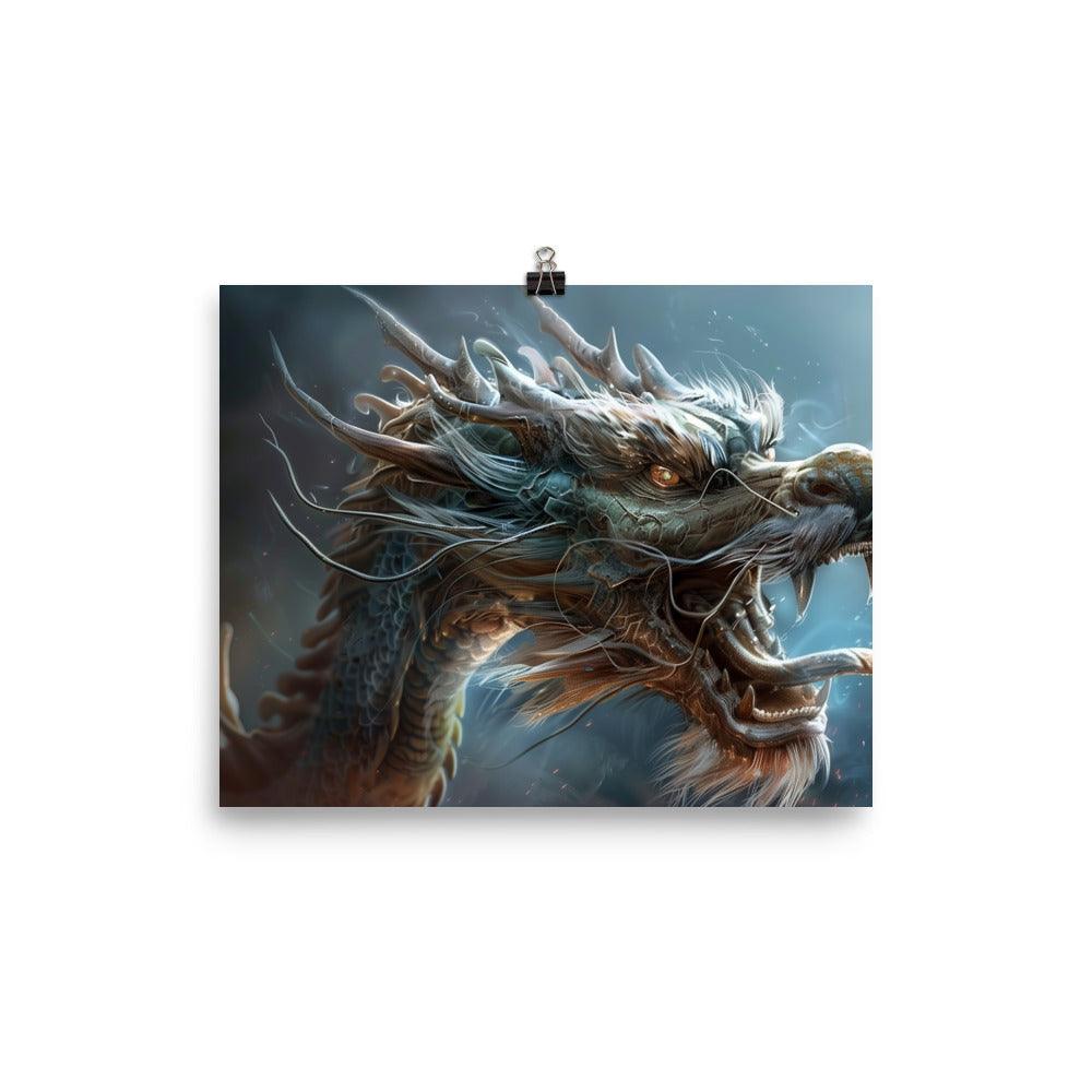 Ferocious Chinese Dragon Mythical Creature Digital Fantasy Art Poster - Oh Posters