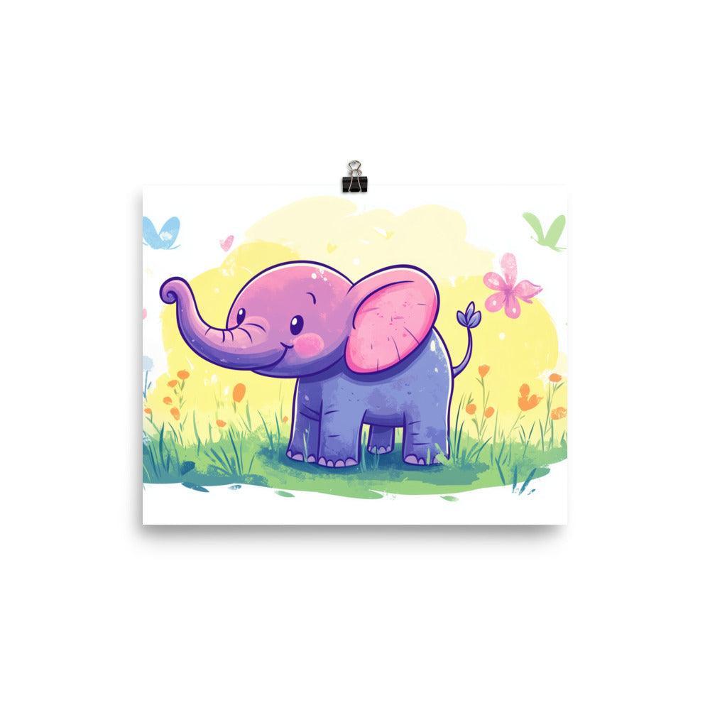 Cute Kids Elephant Cartoon Illustration Poster - Oh Posters