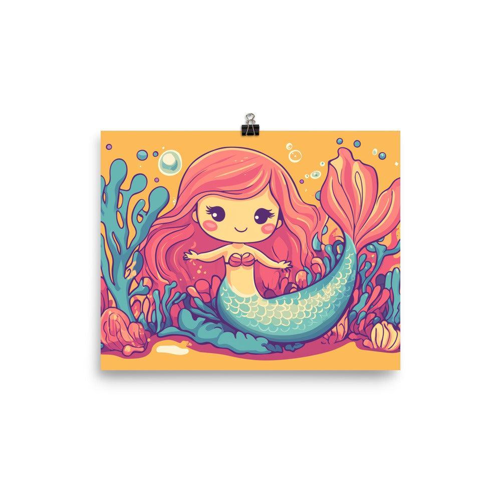 Cute Kids Mermaid Colorful Sea Adventure Art Poster - Oh Posters