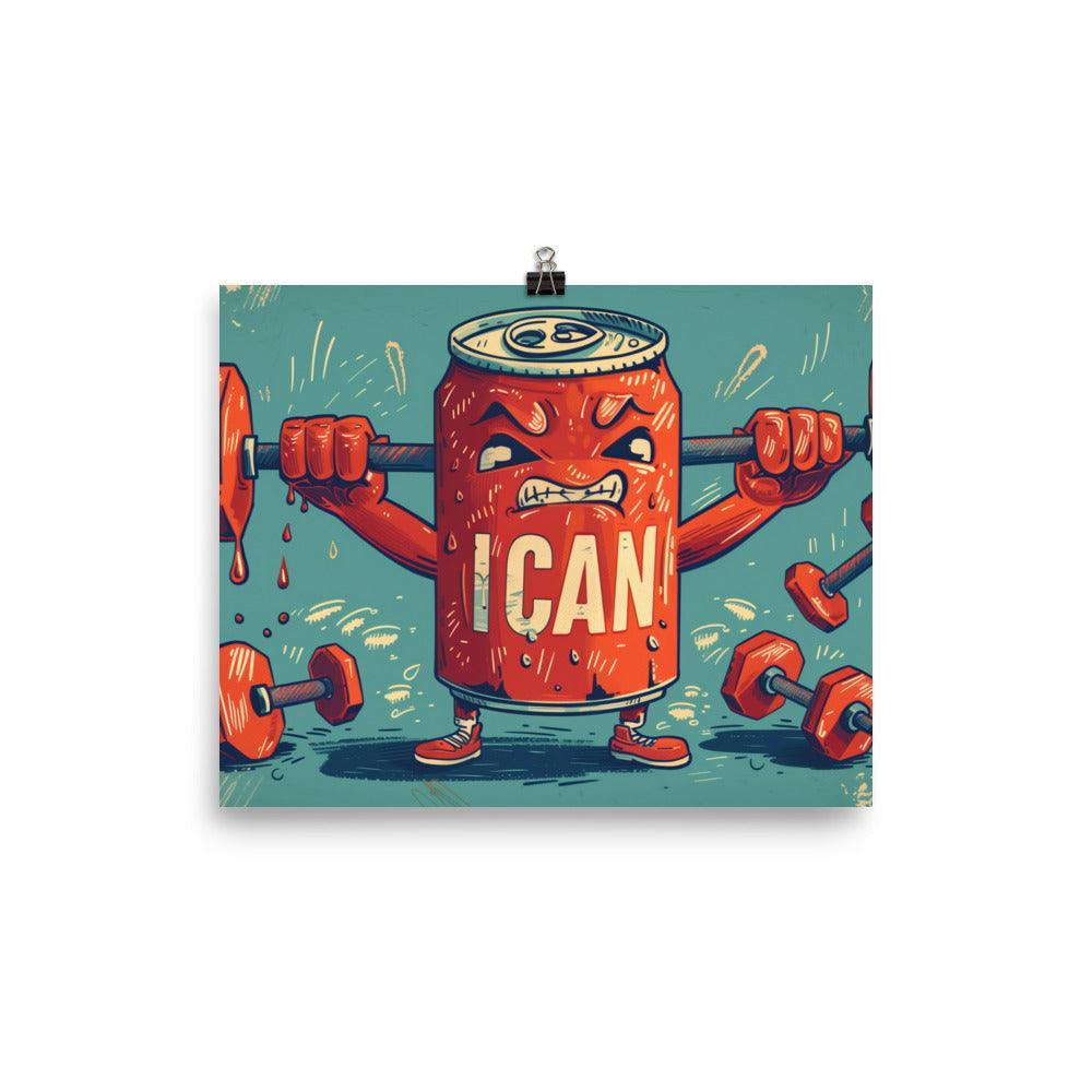 I Can Motivational Soda Can Lifting Weights Retro Art Poster - Oh Posters