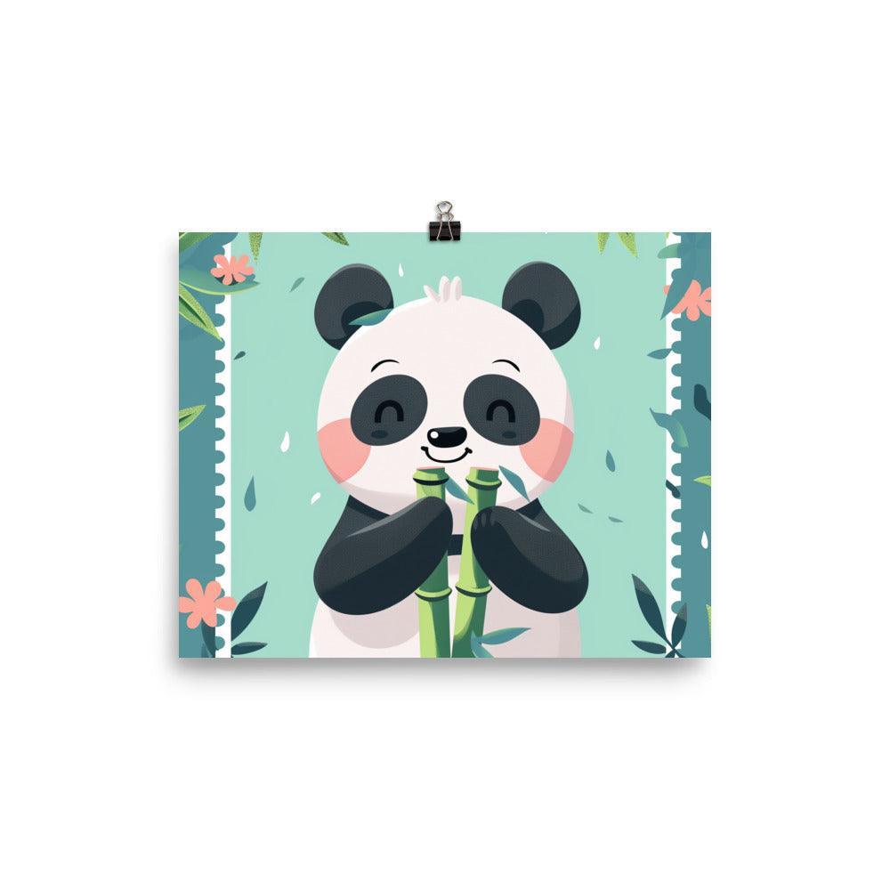 Cute Panda Eating Bamboo Kids Cartoon Illustration Poster - Oh Posters