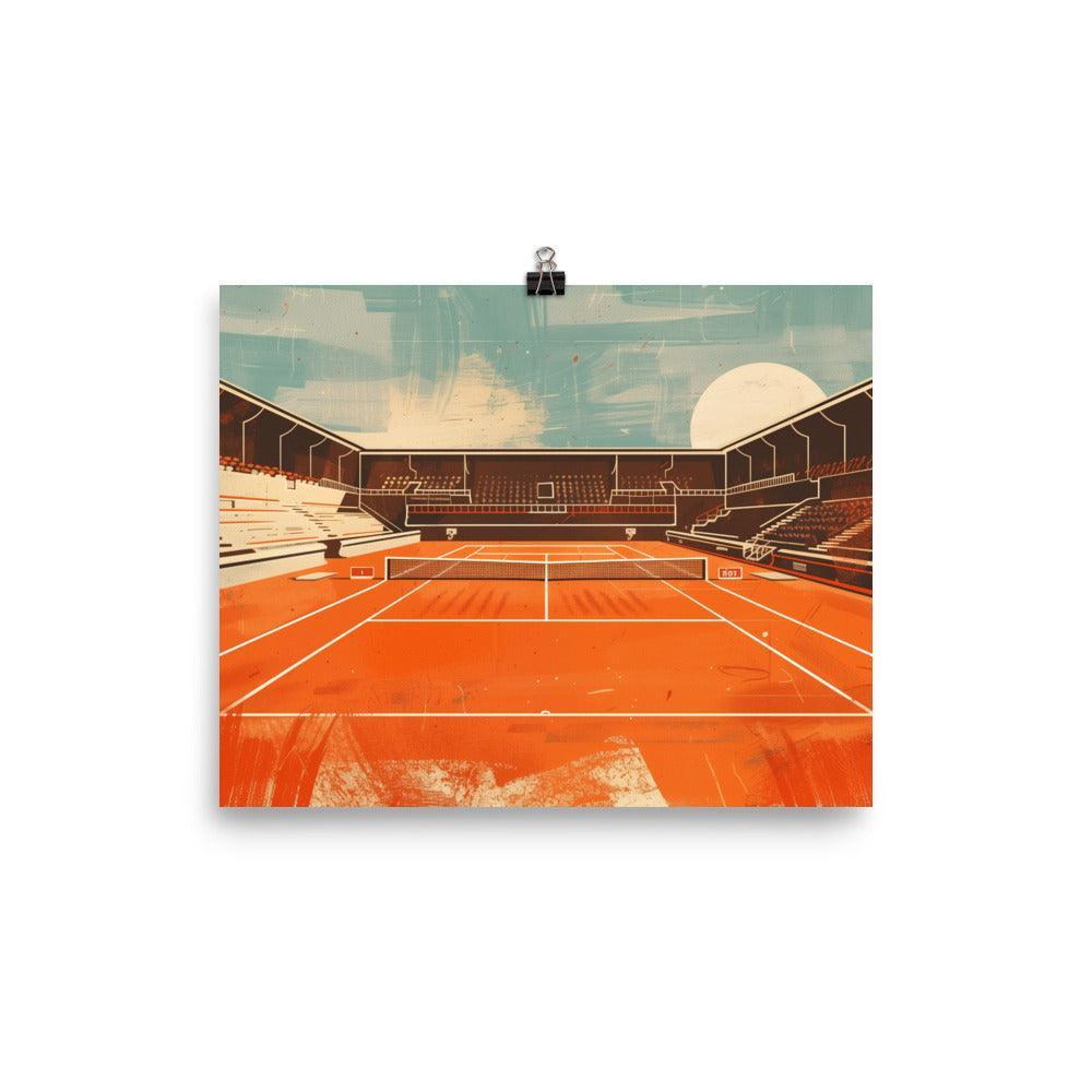 Empty Tennis Court Retro Style Stadium Art Poster - Oh Posters