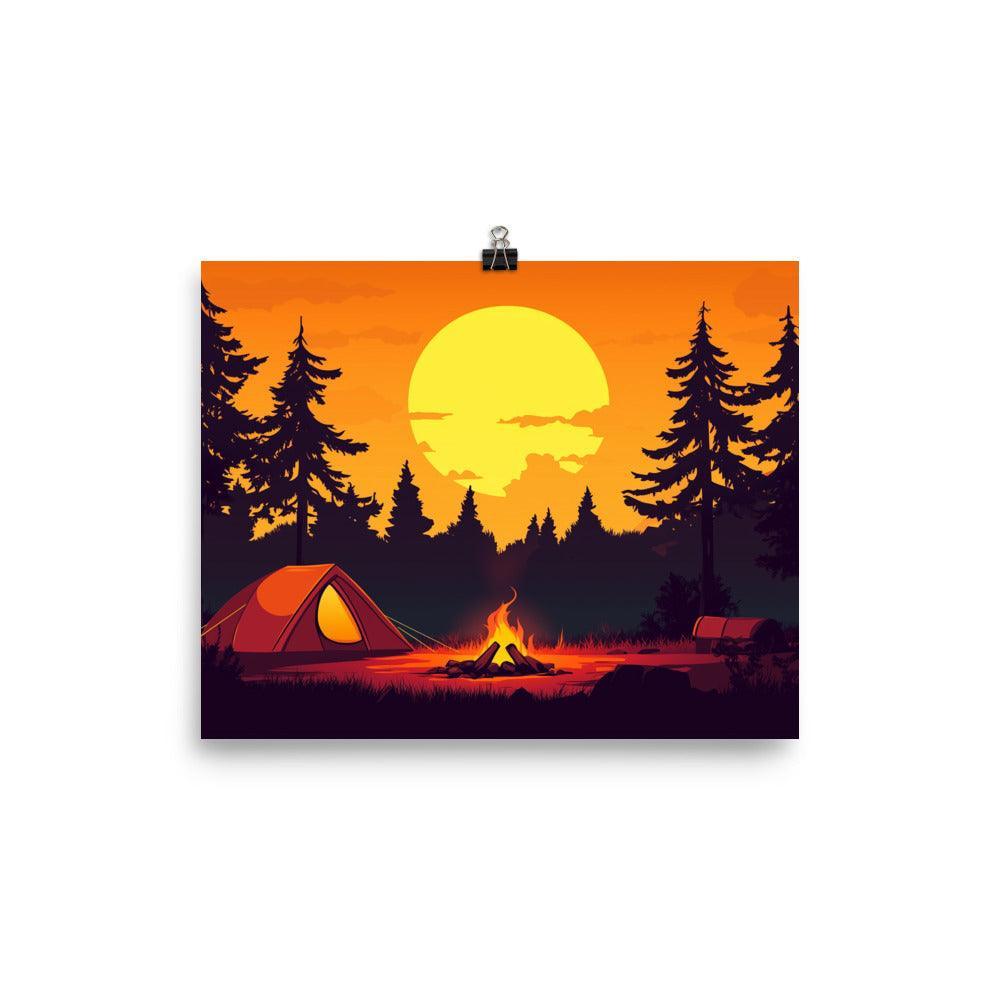 Forest Campfire Under Sunset Adventure Illustration Art Poster - Oh Posters