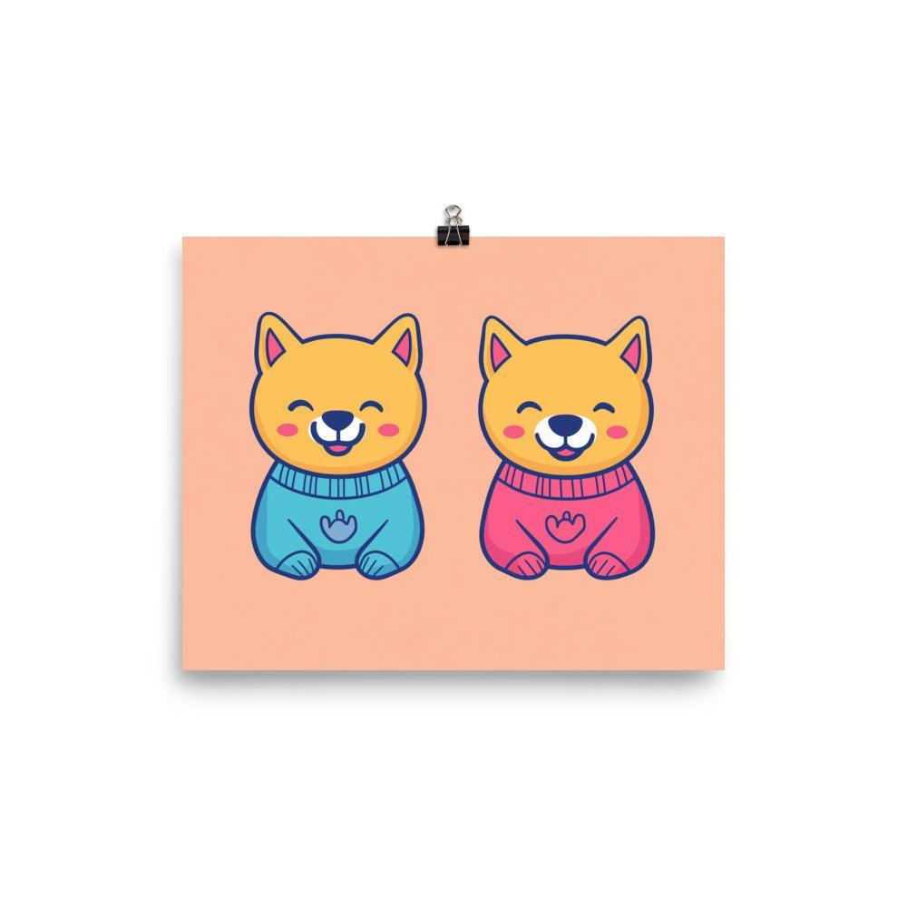 Cute Dingos in Sweaters Pastel Color Digital Art Poster - Oh Posters