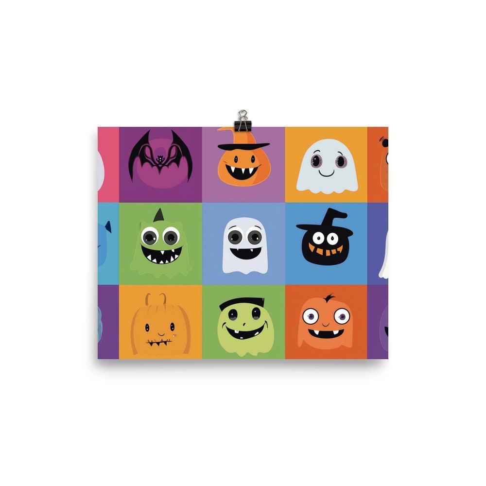 Colorful Halloween Monsters and Ghosts Character Grid Poster - Oh Posters