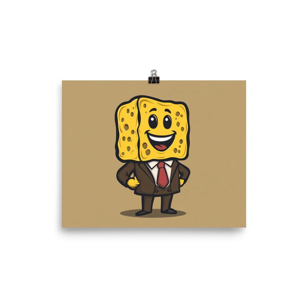 Happy Sponge Businessman Cartoon Illustration Poster - Oh Posters