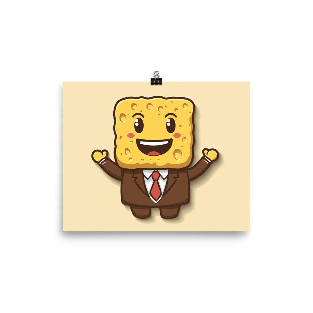 Cheerful Sponge in a Suit Cartoon Drawing Poster - Oh Posters