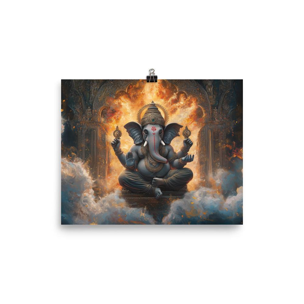 Fiery Ganesh with Glowing Background Sacred Indian Illustration Poster - Oh Posters