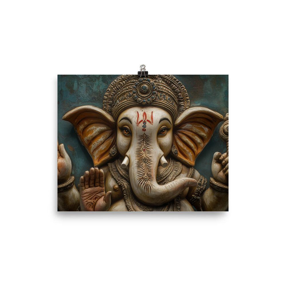 Close-up Ganesh Sculpture with Intricate Details Traditional Hindu Art Poster - Oh Posters