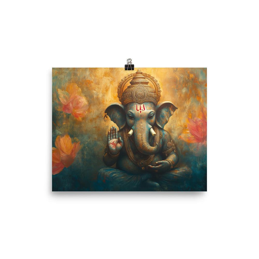 Ganesh Spiritual Art with Lotus Flowers Mystical Painting Poster - Oh Posters