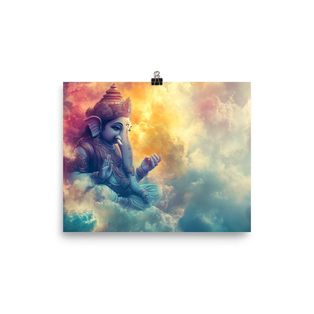 Divine Ganesh in the Clouds Spiritual Fantasy Artwork Poster - Oh Posters