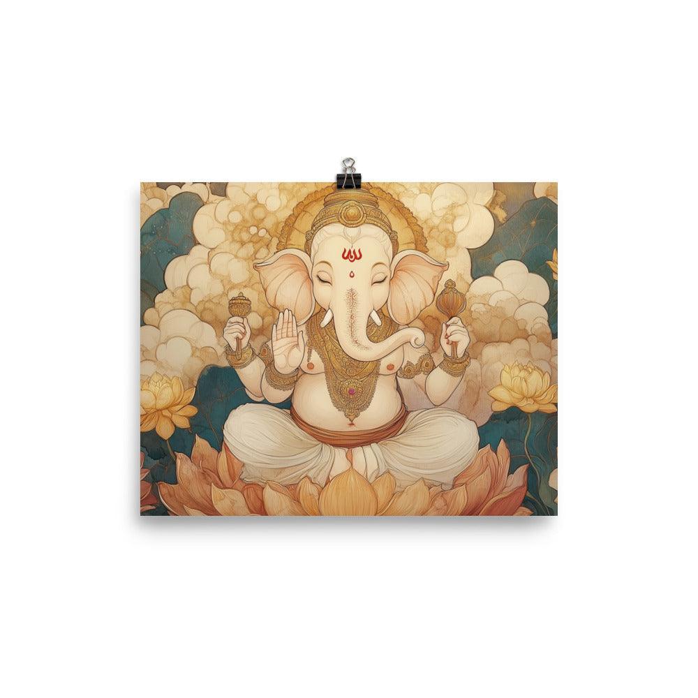 Ganesh Surrounded by Lotus Flowers Ethereal Watercolor Art Poster - Oh Posters