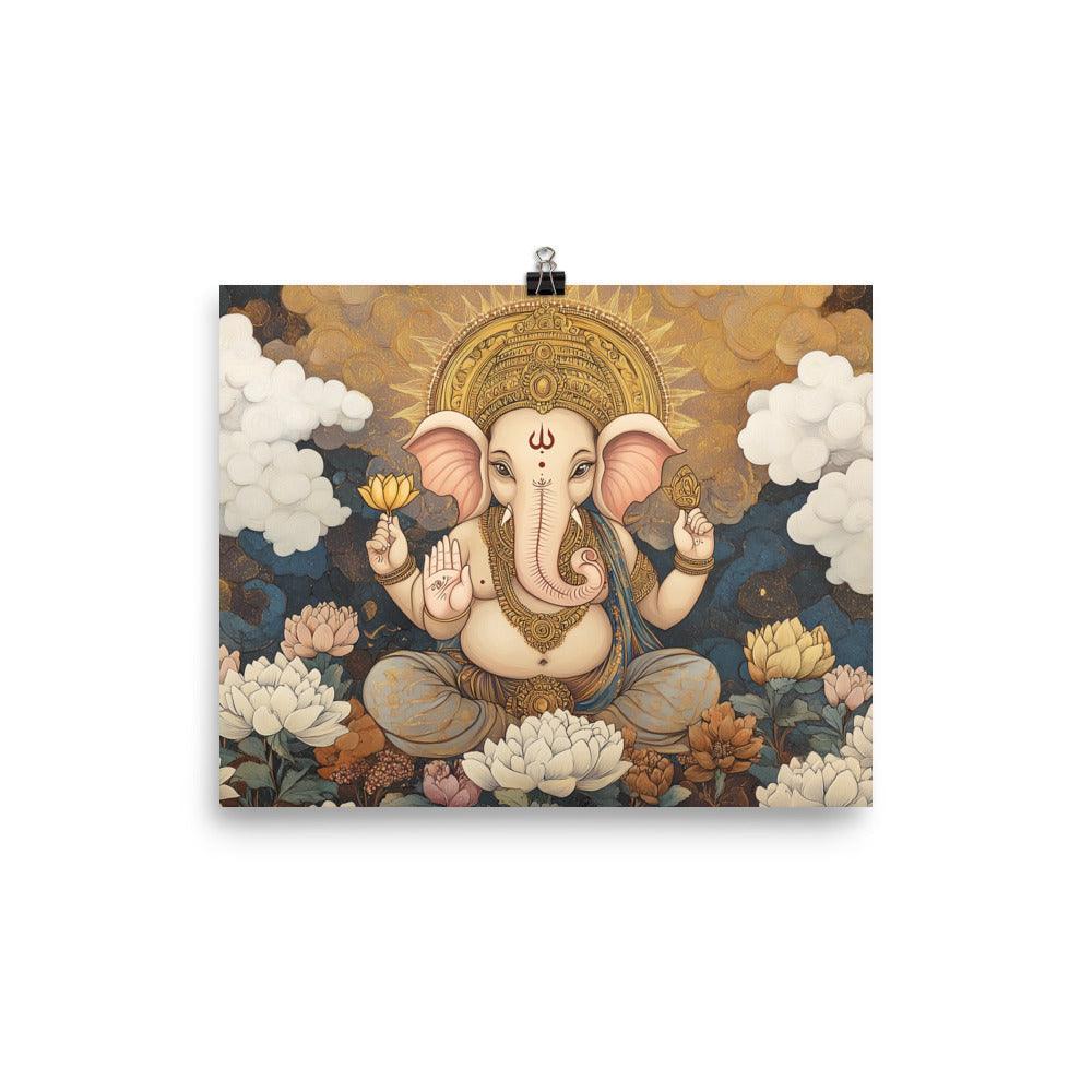 Ganesh with Lotus and Clouds Serene Indian Mythological Art Poster - Oh Posters