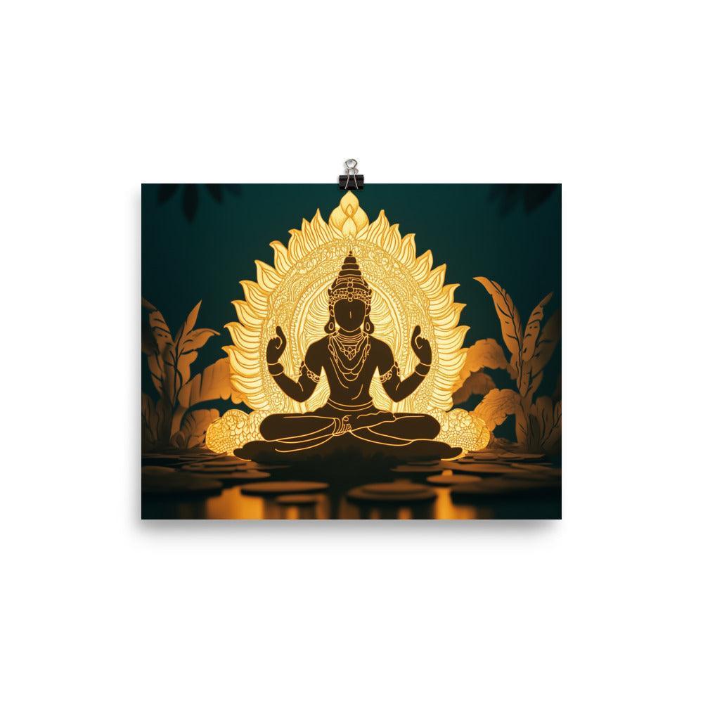 Illuminated Vishnu in a Lotus Design Glowing Spiritual Artwork Poster - Oh Posters