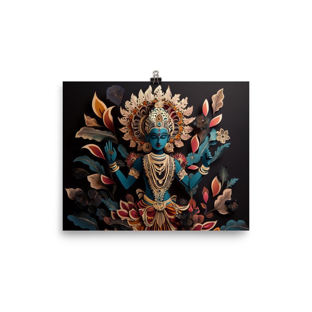 Intricate Vishnu with Floral Elements Papercut Art Style Poster - Oh Posters