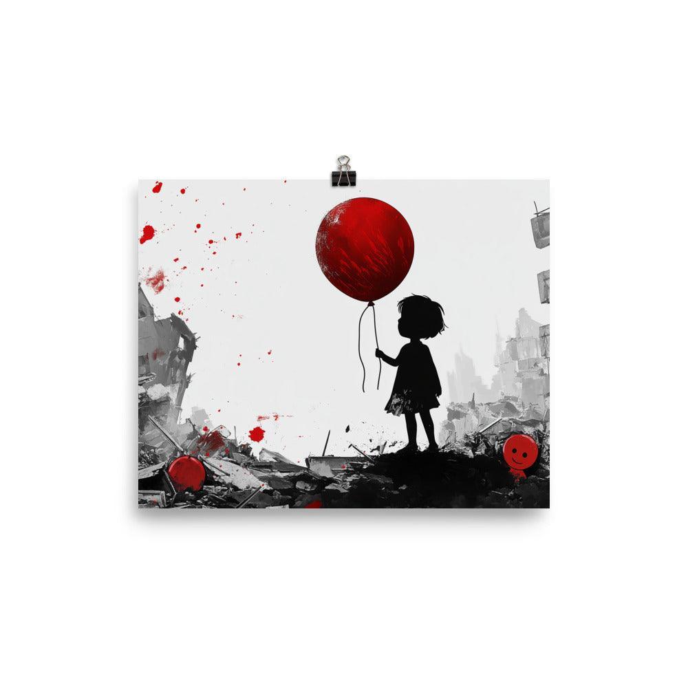 Child with Red Balloon in War-Torn Palestine Poster - Oh Posters