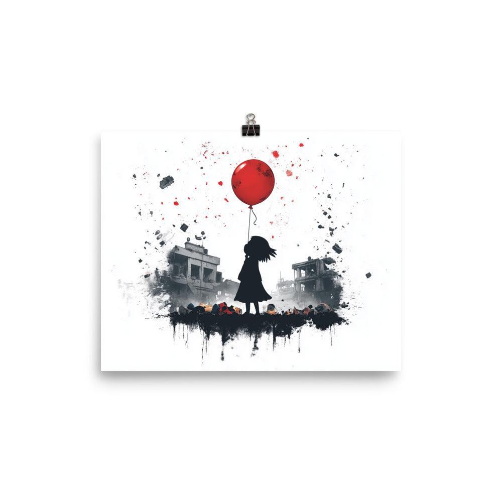 Girl in Palestine Warzone Red Balloon Artwork Poster - Oh Posters