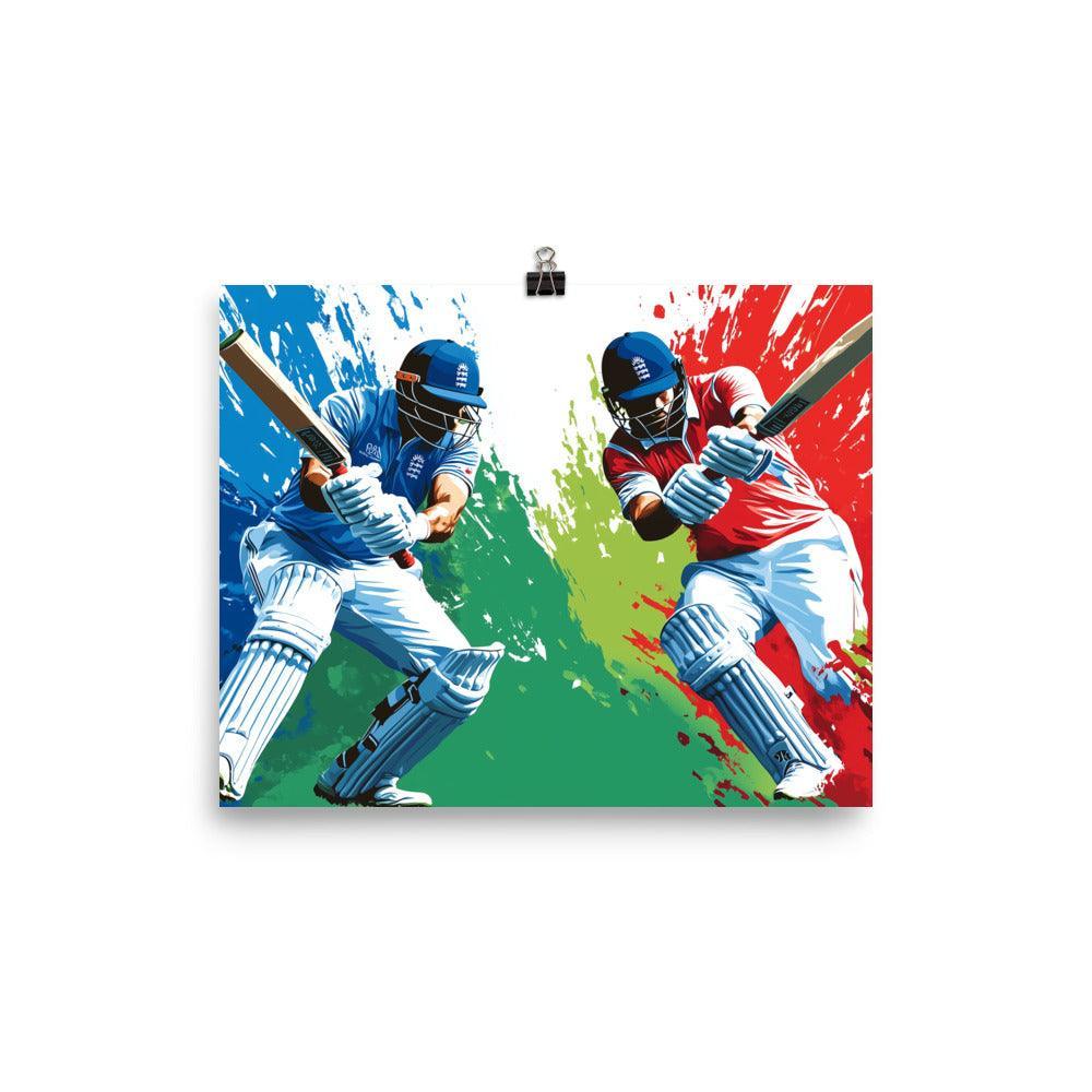 Vibrant Cricket Duel Abstract Color Splash Design Poster - Oh Posters