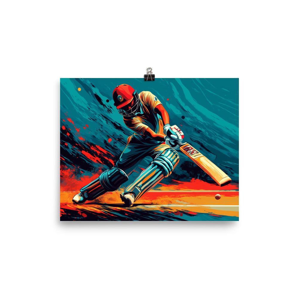 Intense Cricket Batsman Power Shot Action Art Poster - Oh Posters