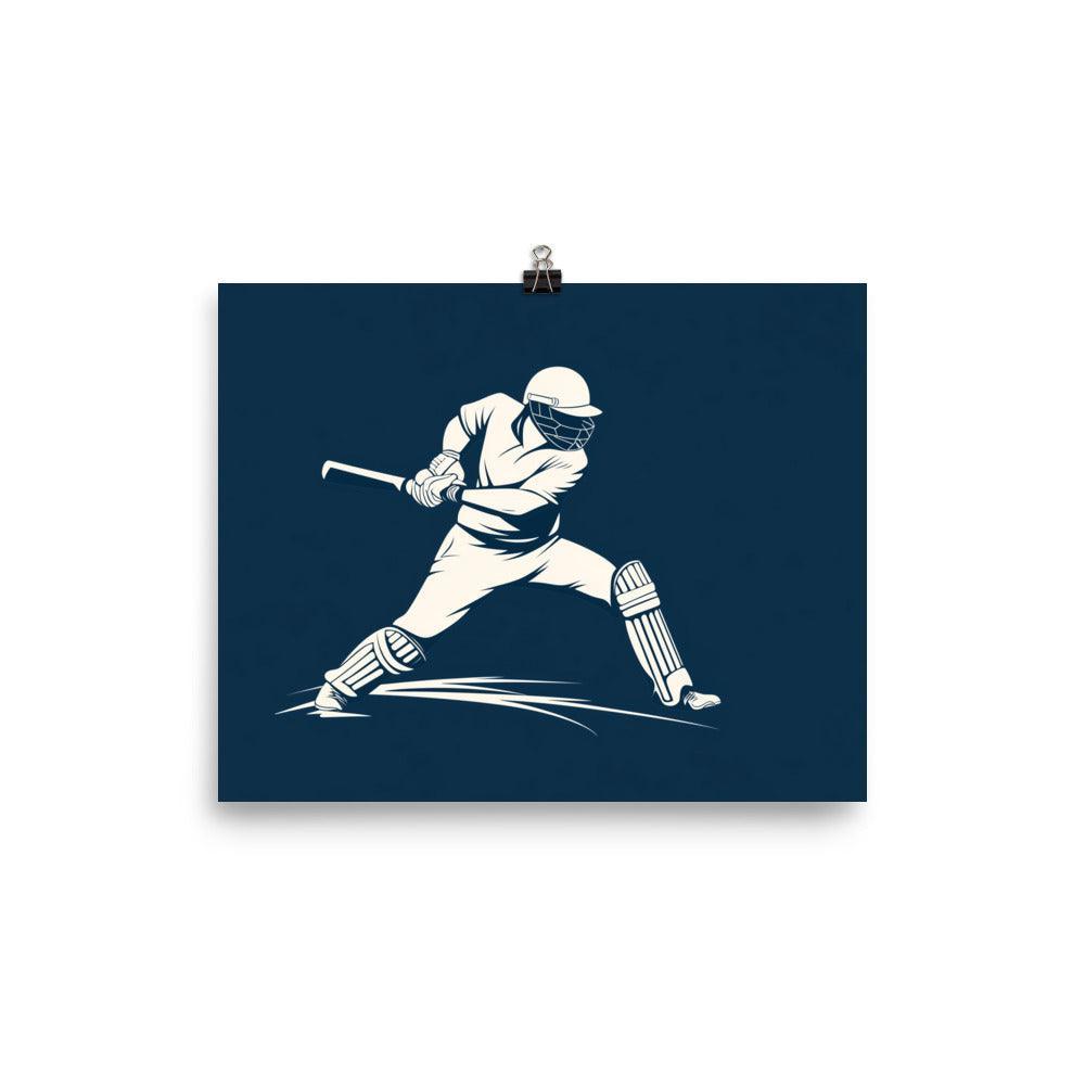 Clean Line Art Cricket Batsman in Batting Pose Poster - Oh Posters