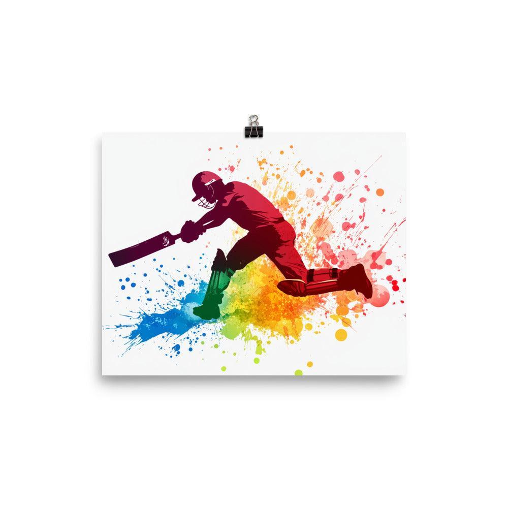 Colorful Cricket Batsman with Splatter Paint Effect Poster - Oh Posters