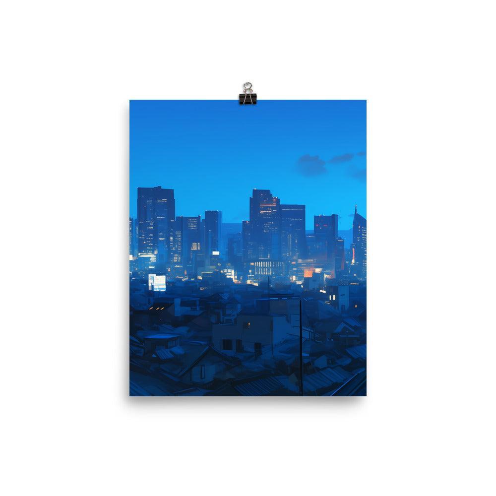 Dense Cityscape at Night with Skyscrapers and Rooftops Soft Lighting Art Poster - Oh Posters