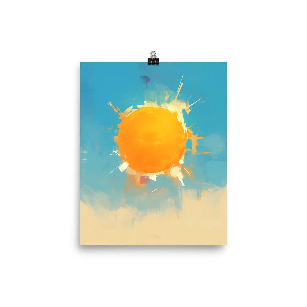 Tranquil Minimalist Sun Illustration in Warm Yellow and Blue Palette Poster - Oh Posters