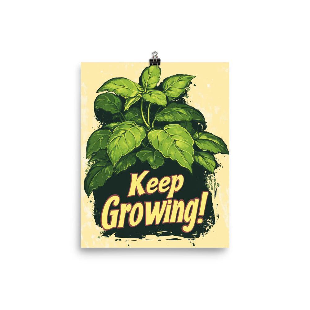 Keep Growing Botanical Illustration with Green Leaves on Cream Poster - Oh Posters