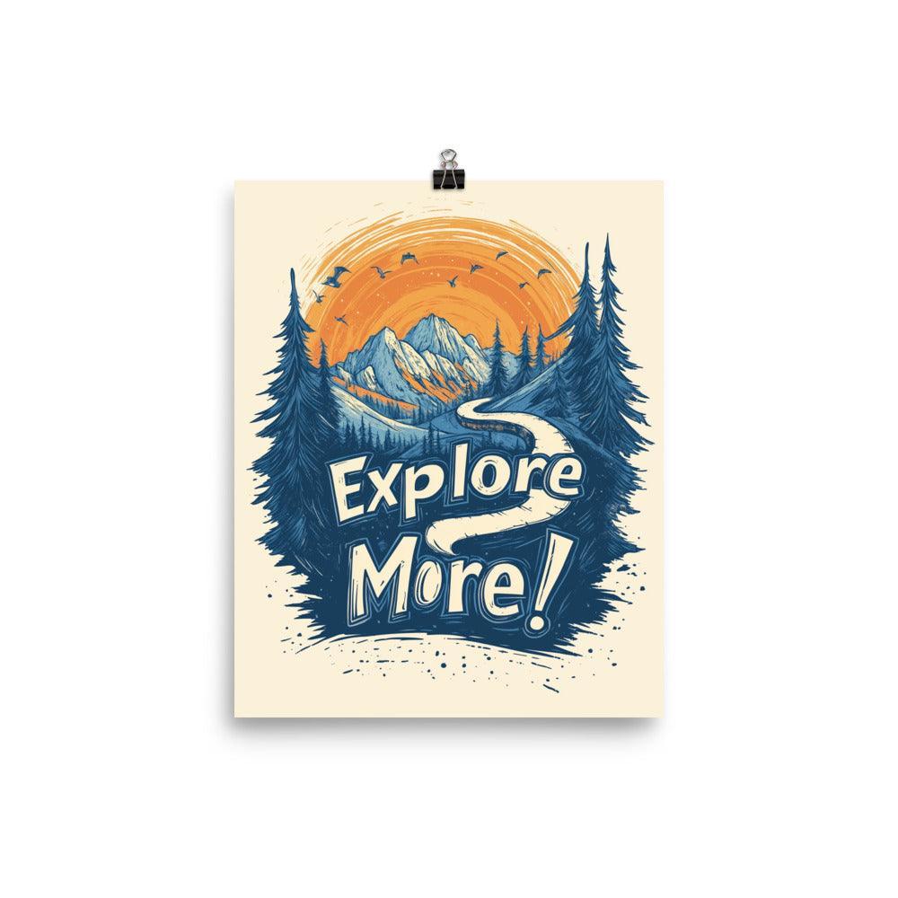 Explore More Scenic Mountain Illustration with Forest and Orange Sun Poster - Oh Posters