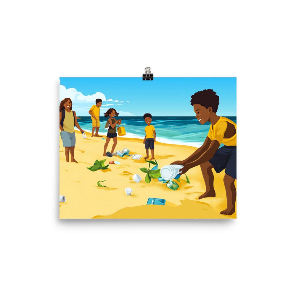 Beach Cleanup Community Effort for Ocean Preservation and Environmental Awareness Poster - Oh Posters