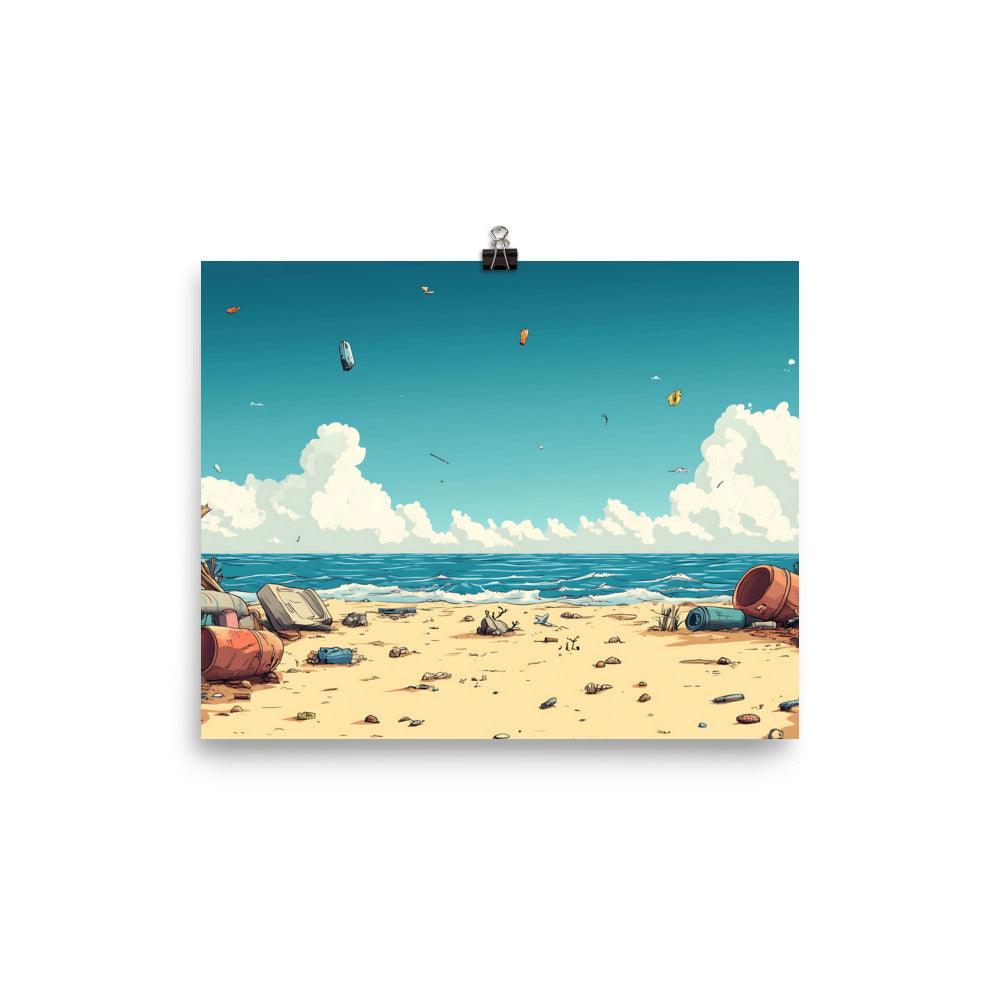 Beach Cleanup Awareness Scenic Ocean View Littered Shore Poster - Oh Posters