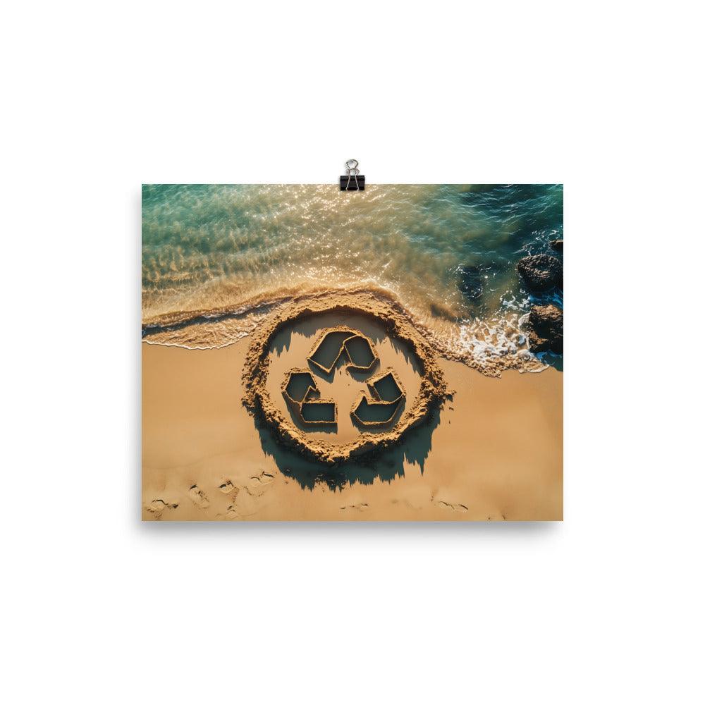 Beach Cleanup Recycle Symbol Sand Art Coastal Conservation Message Poster - Oh Posters