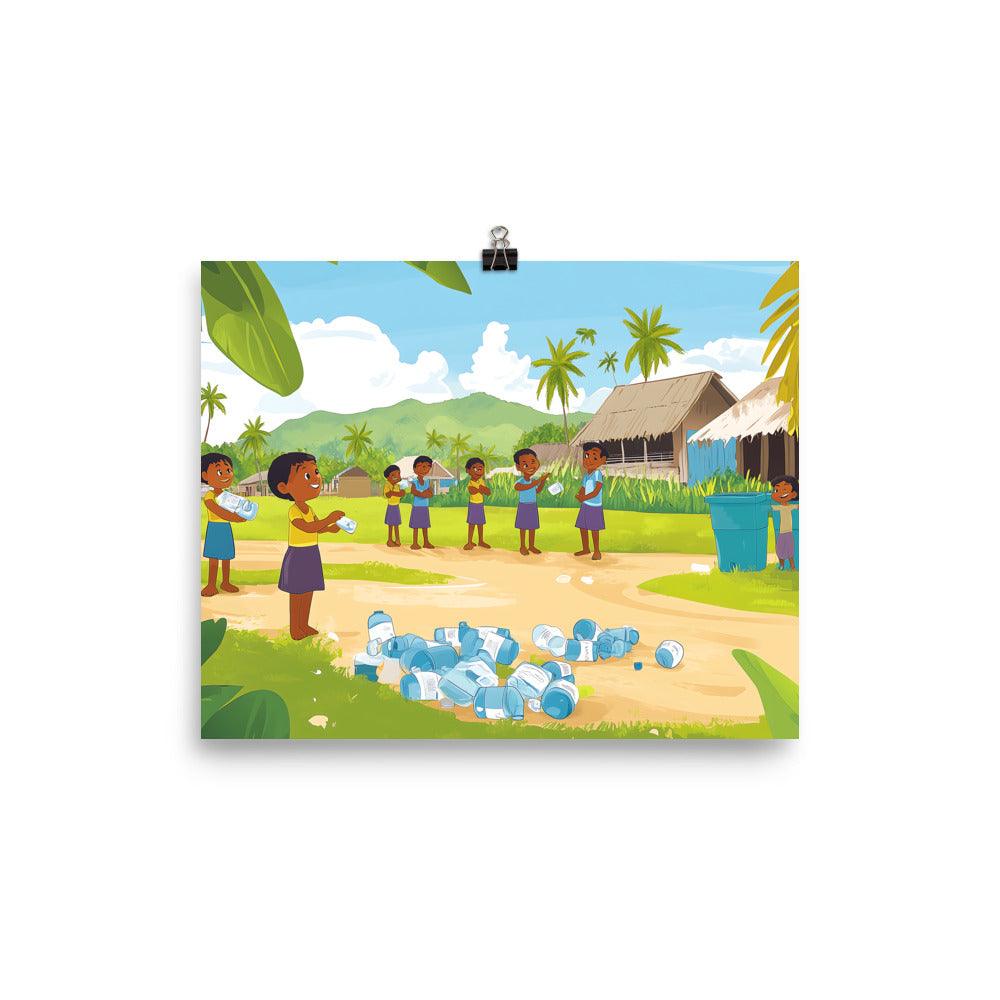 Beach Cleanup Kids Playing Environment Awareness Poster - Oh Posters