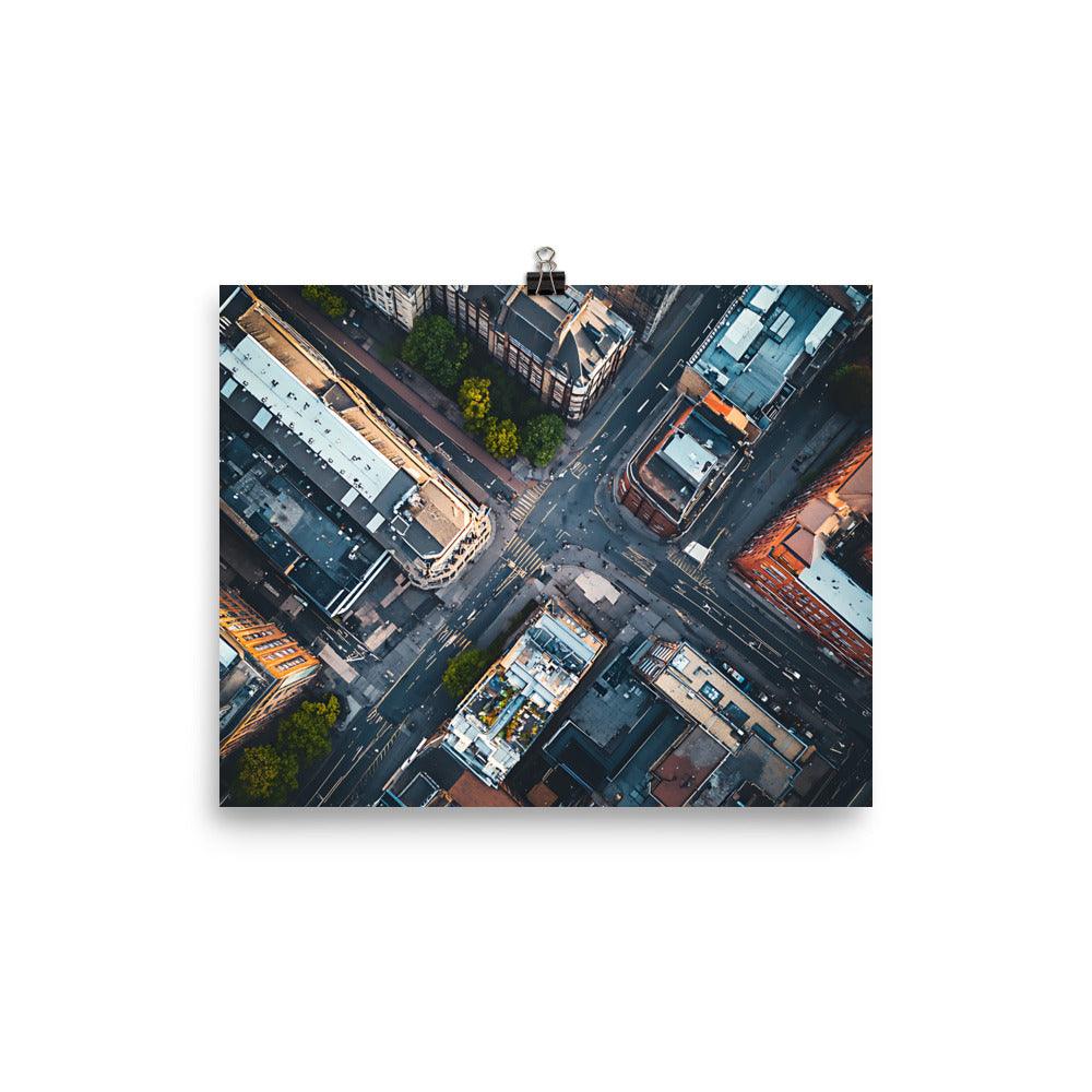 Manchester Urban Aerial View Cityscape Poster - Oh Posters