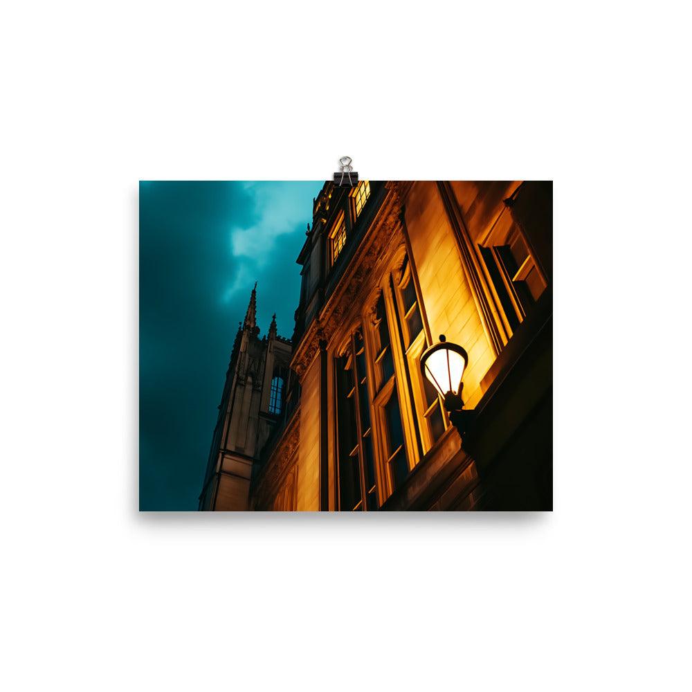 Manchester Nightscape Architectural View Illuminated by Streetlight Poster - Oh Posters