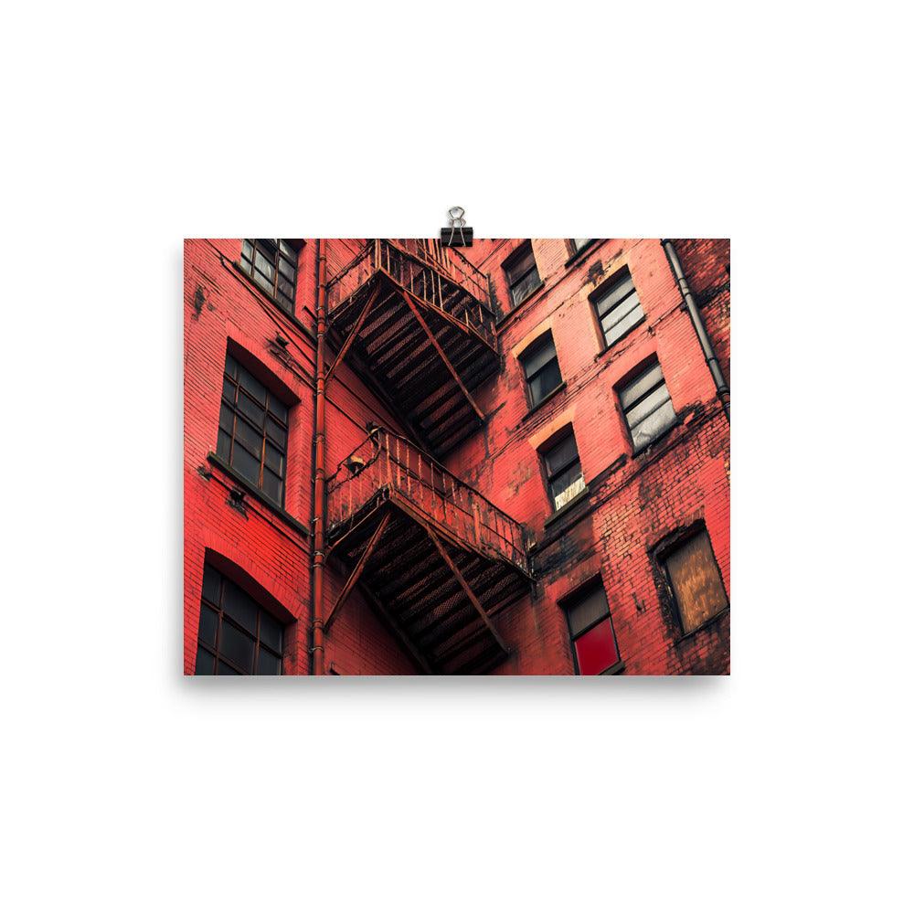 Urban Manchester Vibes with Red Brick Building and Fire Escape Poster - Oh Posters