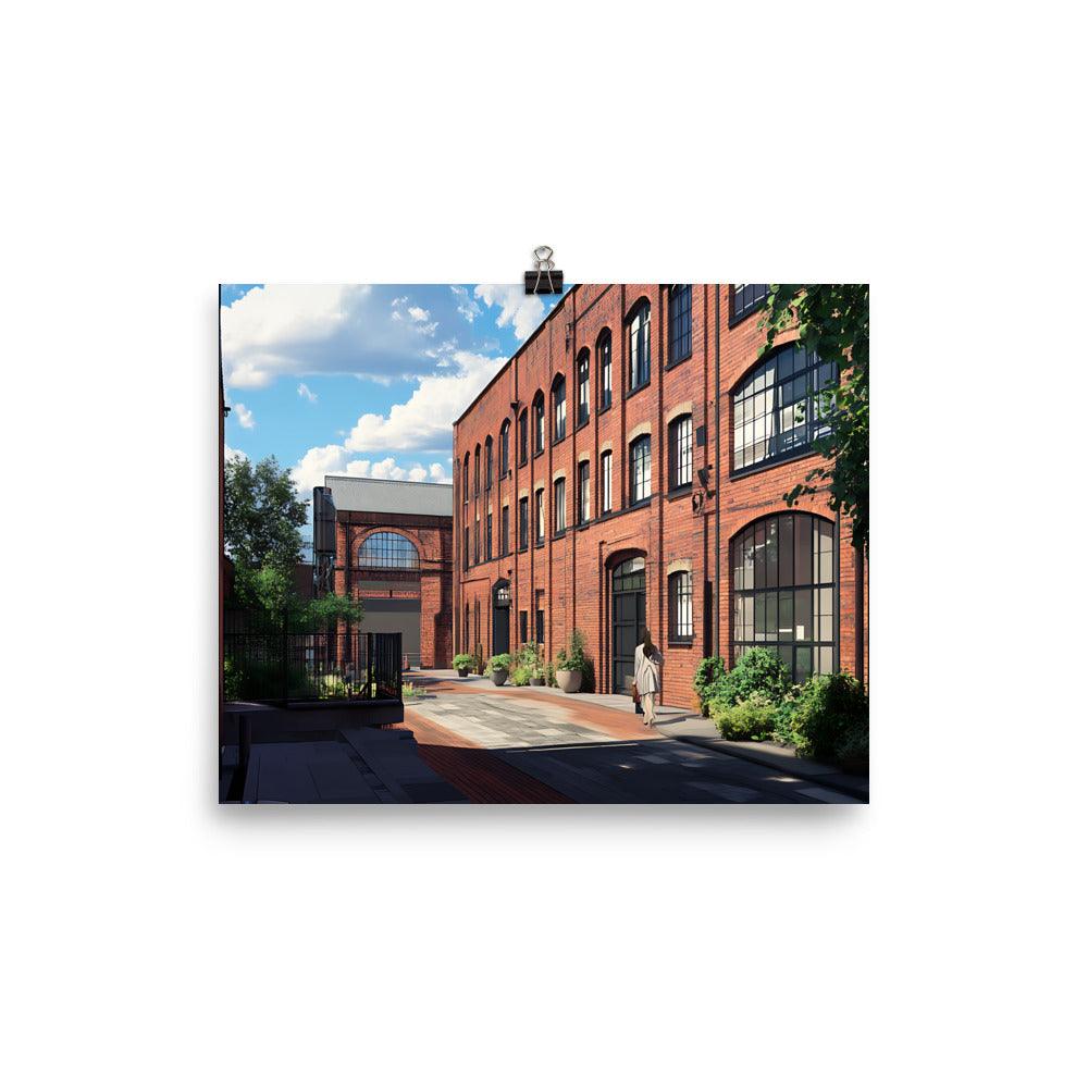 Manchester Vintage Architecture Urban Charm Red Brick Street Scene Poster - Oh Posters