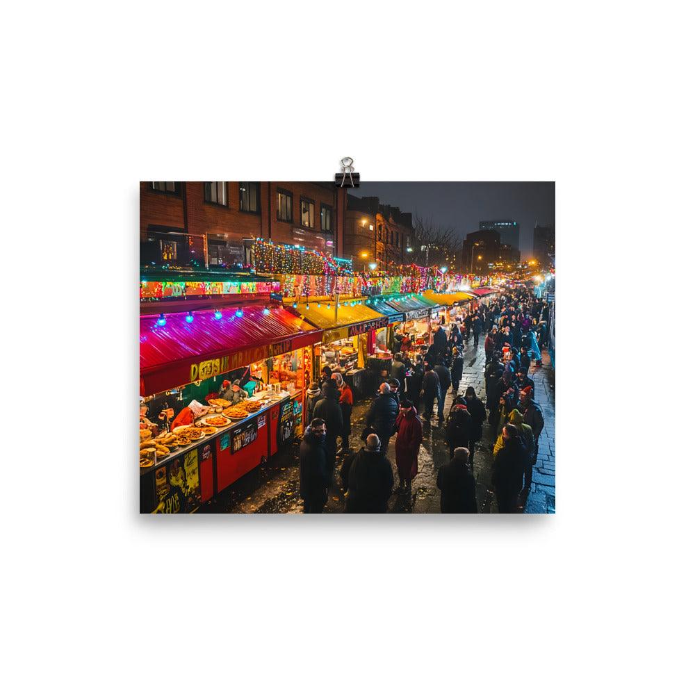 Vibrant Manchester Night Market Scene Poster - Oh Posters