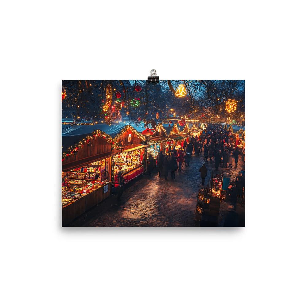 Manchester Christmas Market Illuminated Holiday Scene Poster - Oh Posters