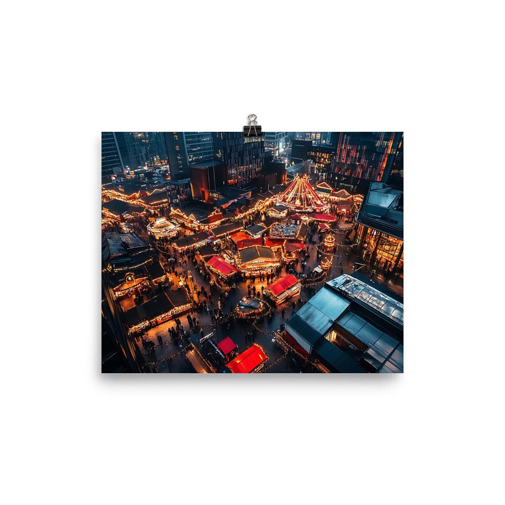 Manchester Christmas Market Night Lights Aerial View Poster - Oh Posters