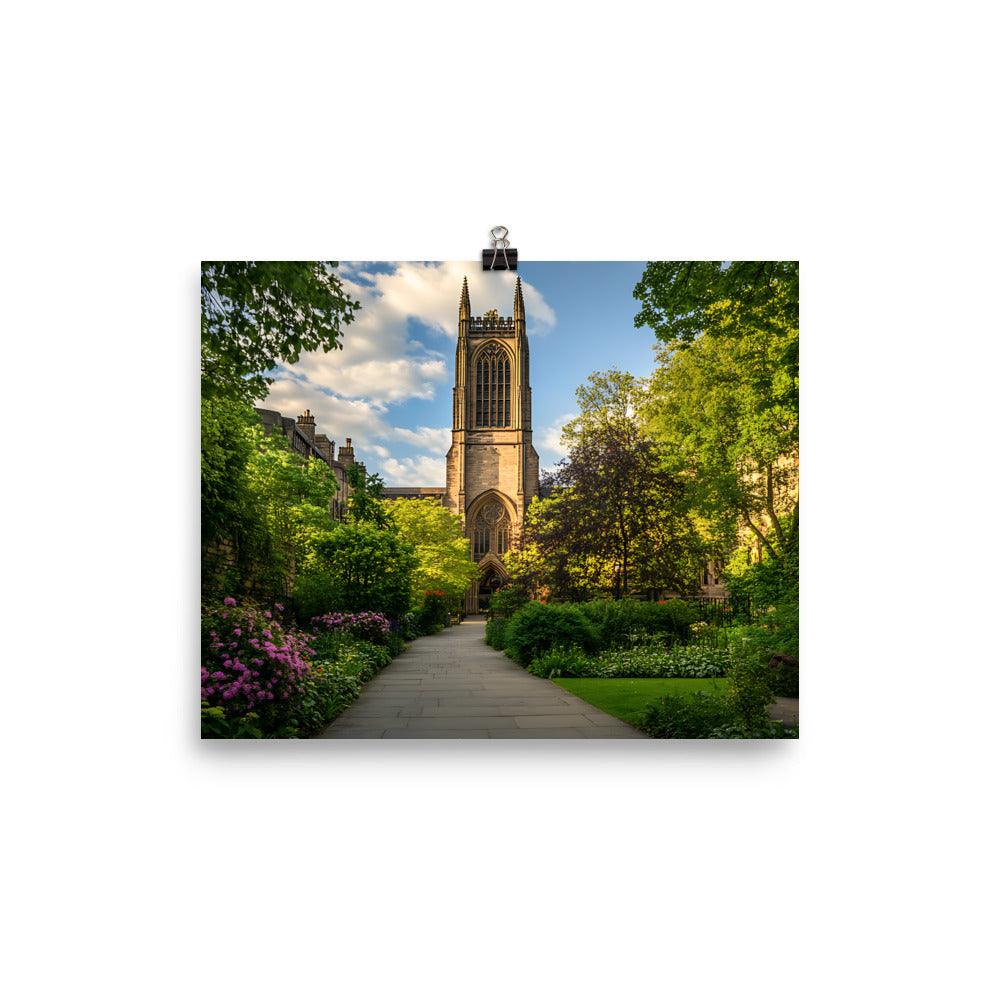 Manchester Cathedral Amidst Lush Gardens Poster - Oh Posters